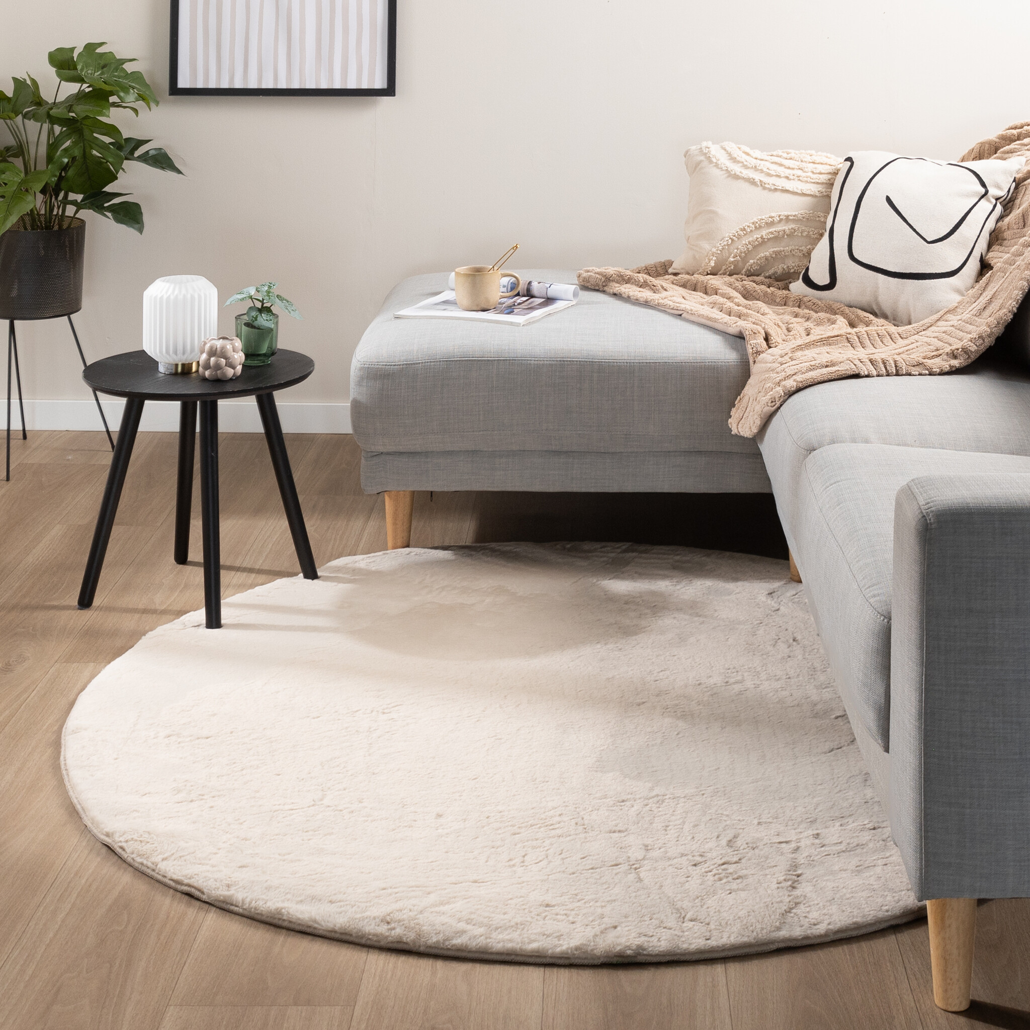 Rond laagpolig vloerkleed - Cozy Creme