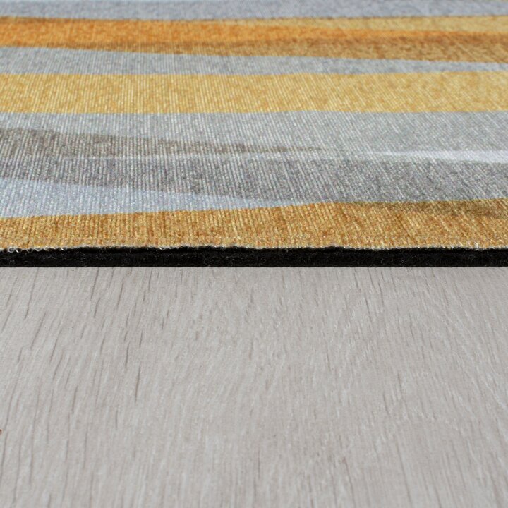 Wasbaar vloerkleed - Fabio Stripe Grijs/Geel