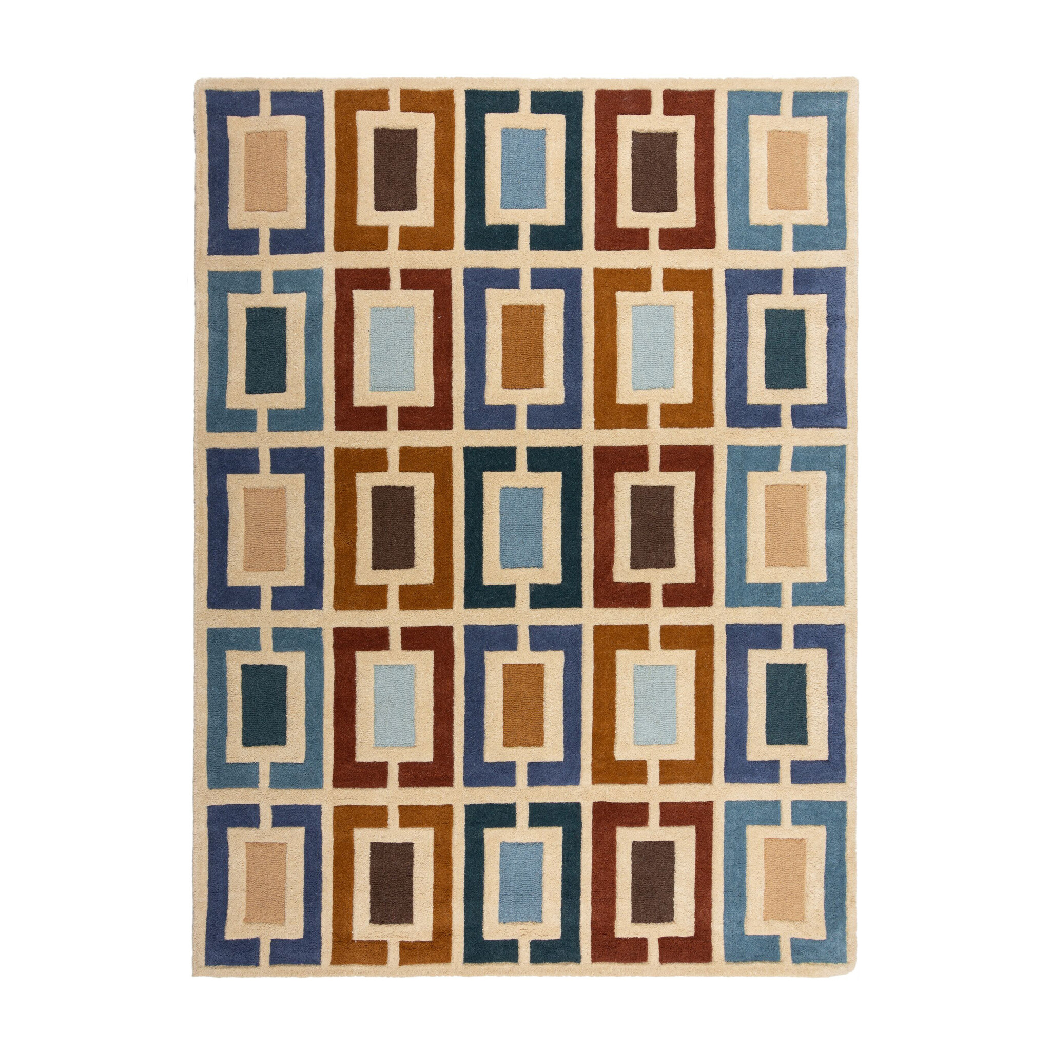 Retro vloerkleed - Ryano Blokken Blauw/Multicolor - sfeer