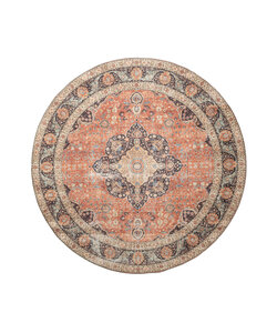 Dywan zewnętrzny okrągły - Cairo Medallion Terakota/Ciemnoniebieski