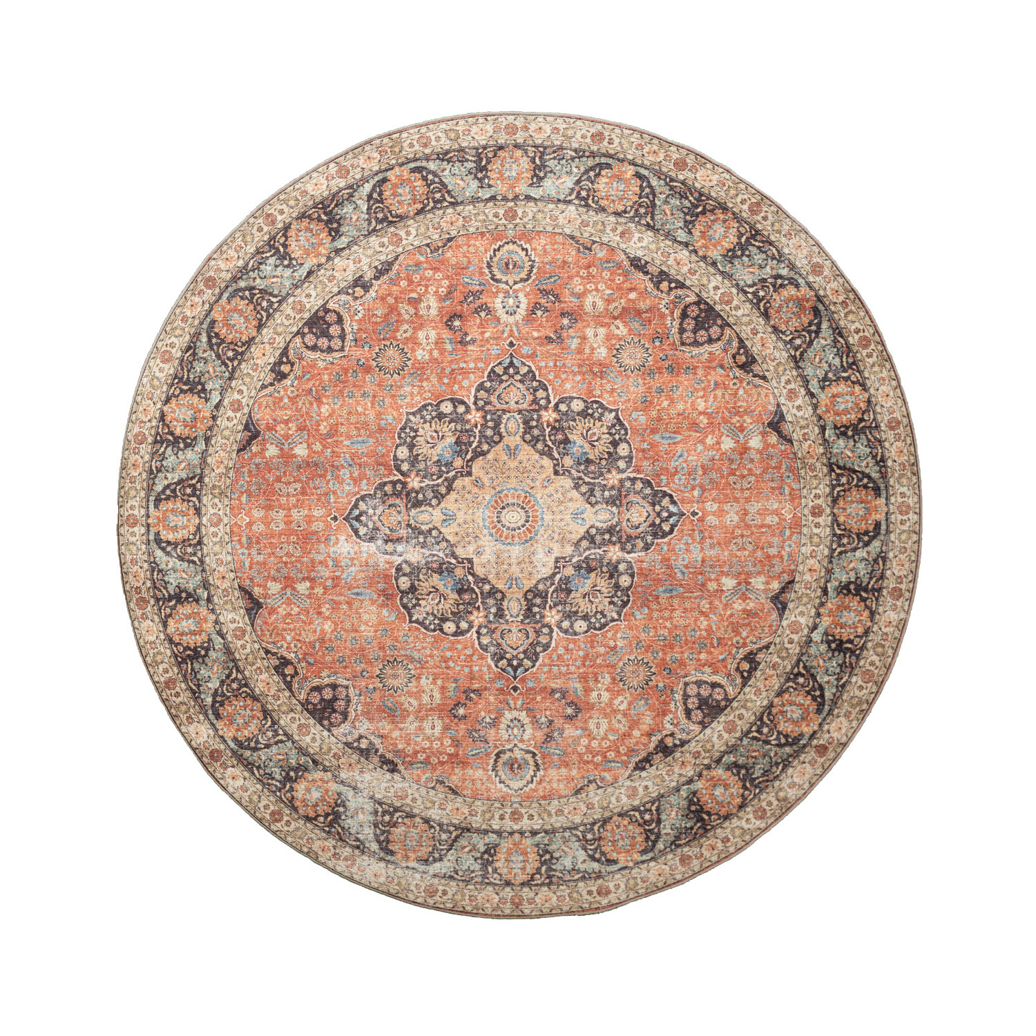 Rond binnen- en buitenkleed - Kairo Medaillon Terra/Donkerblauw - sfeer