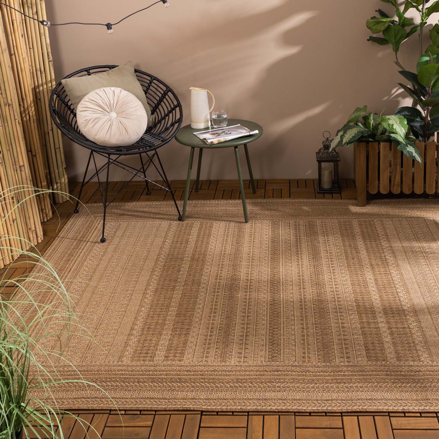 Jute buitenkleed - Mavi Stripes Creme/Bruin