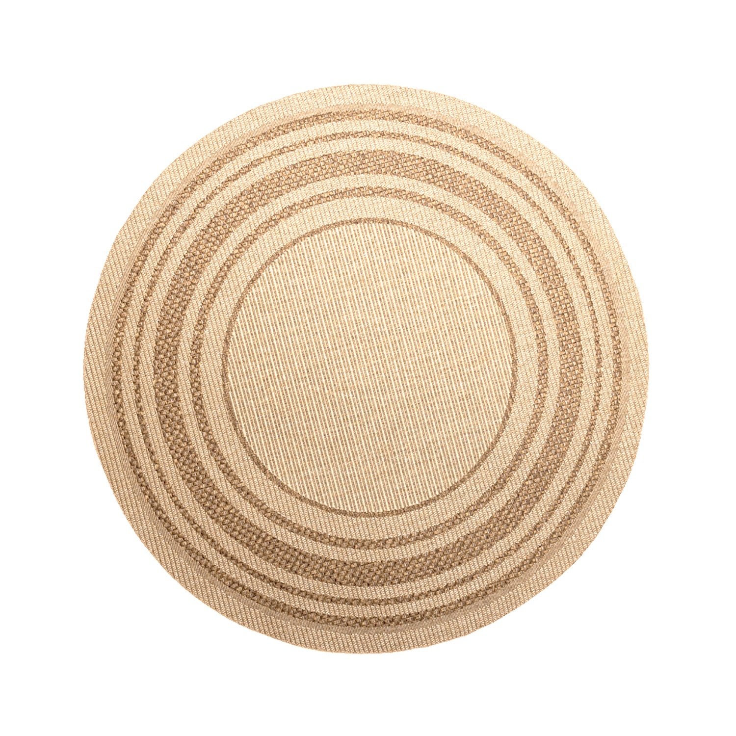 Rond jute buitenkleed - Mavi Border Creme/Bruin - sfeer