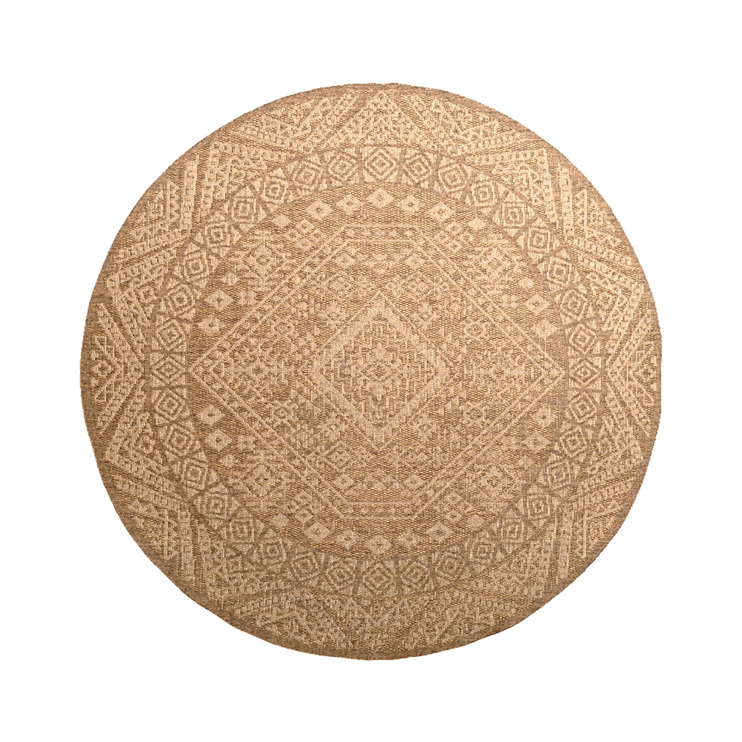 Rond jute buitenkleed - Mavi Medaillon Bruin/Creme - sfeer