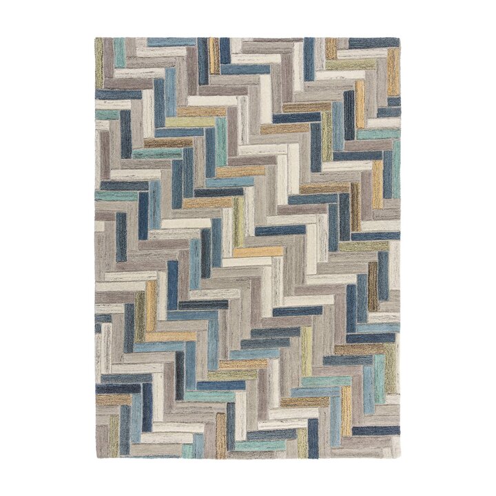 Wollen vloerkleed - Rusho Blauw/Multicolor 