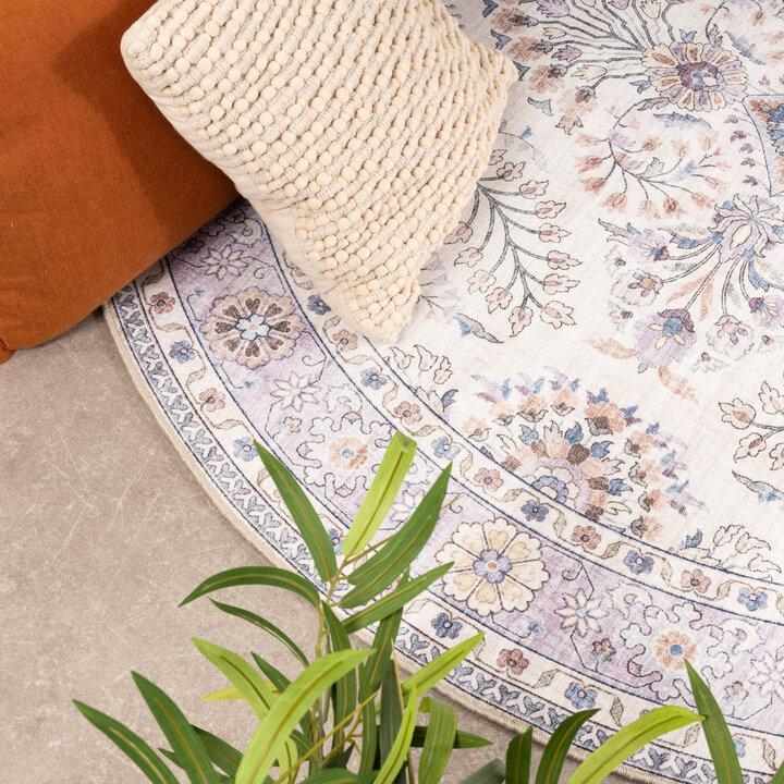 Rond vintage buitenkleed - Santo Flora Wit 