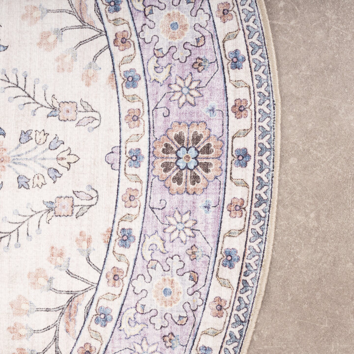 Rond vintage buitenkleed - Santo Flora Wit 