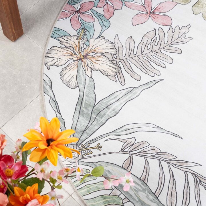 Rond buitenkleed bloemen - Poppy Creme