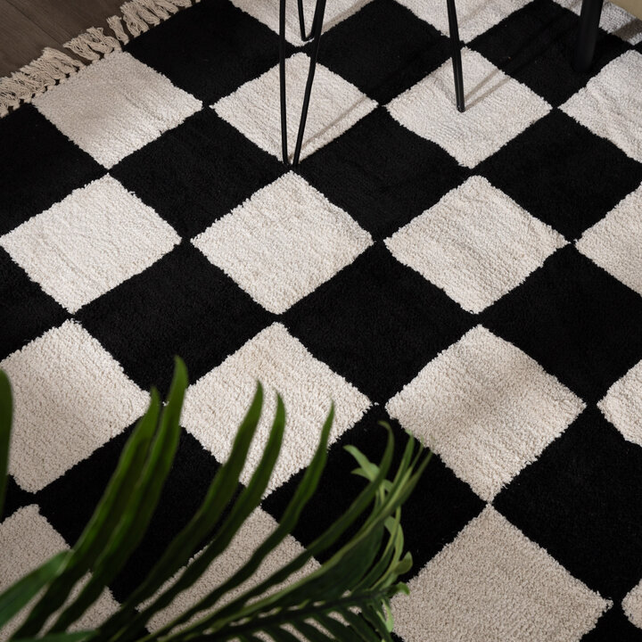 Checkerboard vloerkleed - Blox Fringe Zwart