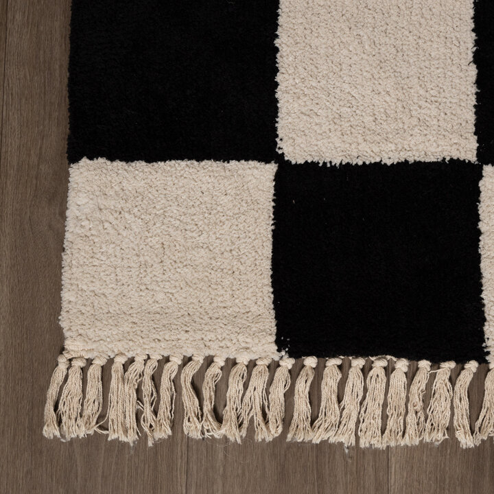 Checkerboard vloerkleed - Blox Fringe Zwart