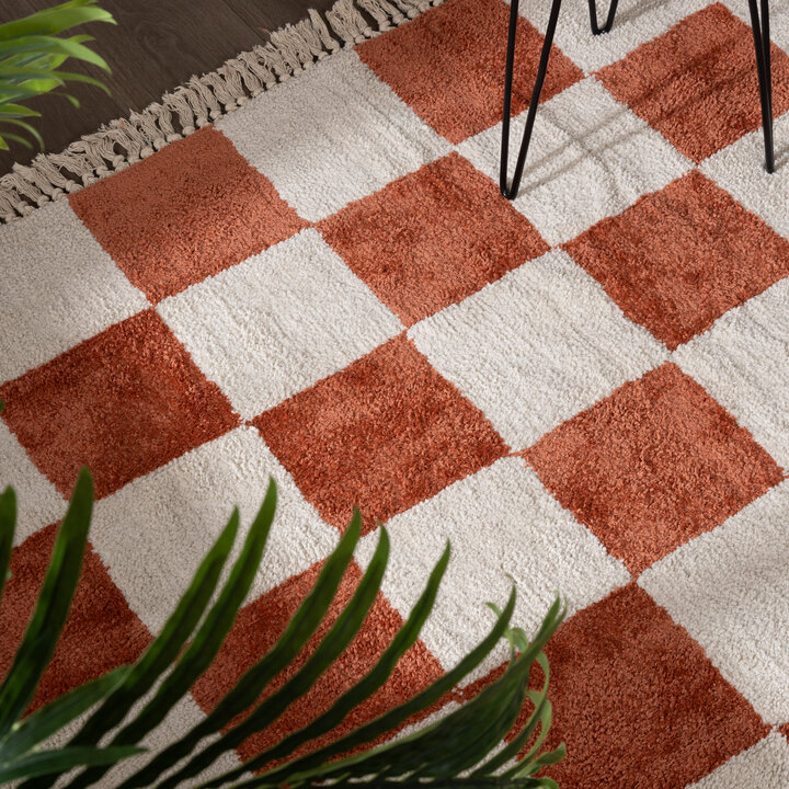 Checkerboard vloerkleed - Blox Fringe Terra