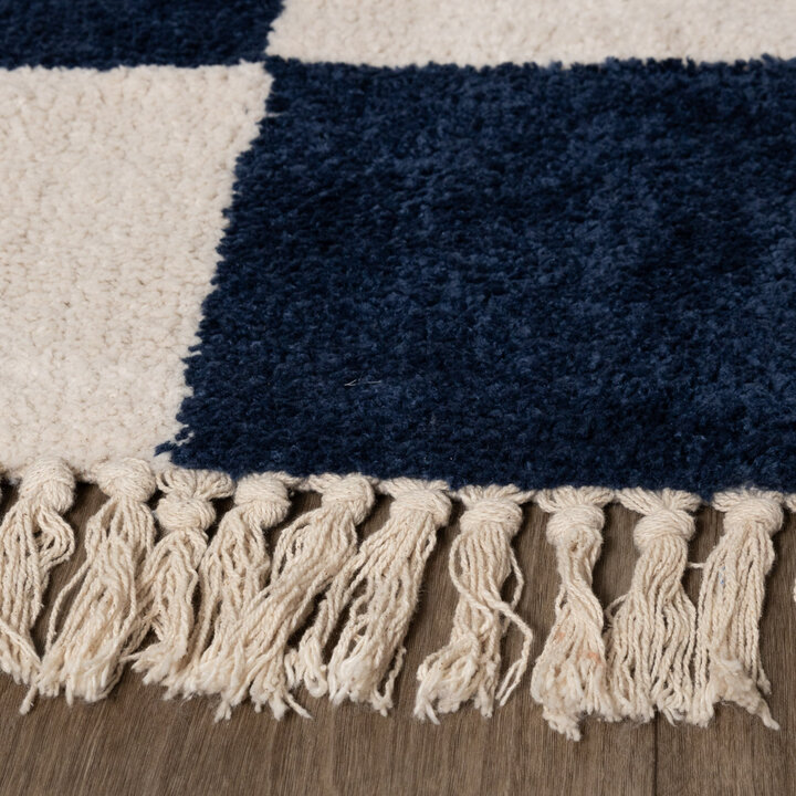 Checkerboard vloerkleed - Blox Fringe Blauw