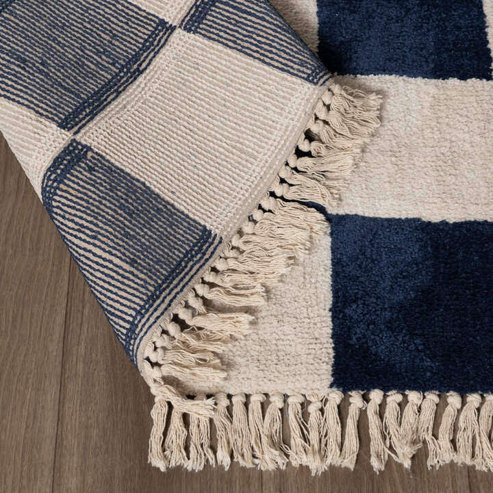 Checkerboard vloerkleed - Blox Fringe Blauw