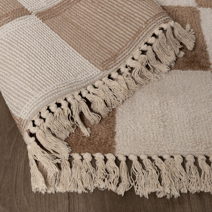 Checkerboard vloerkleed - Blox Fringe Beige
