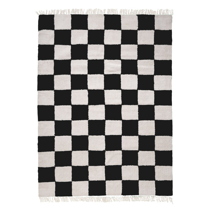 Checkerboard vloerkleed - Blox Fringe Zwart