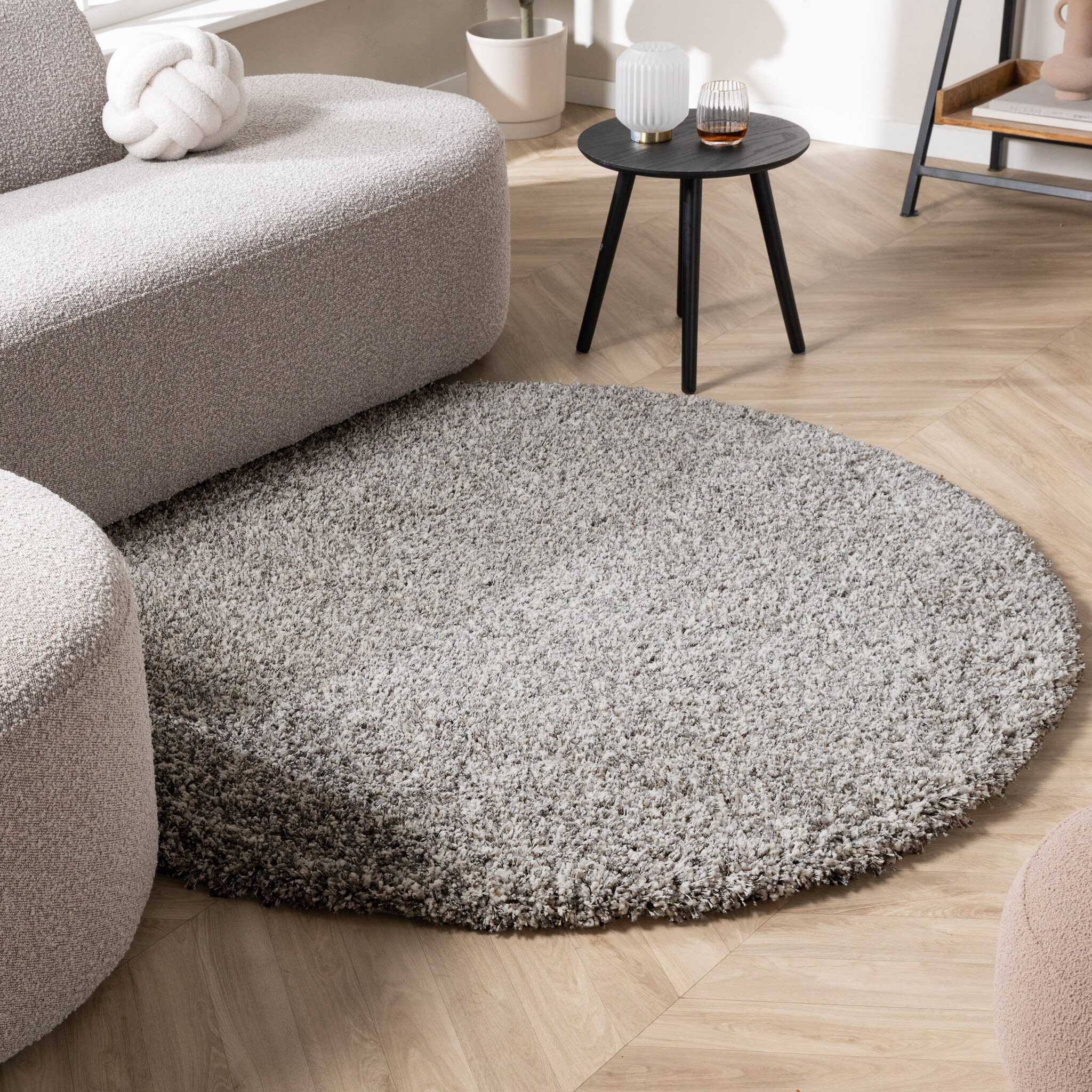 Rond hoogpolig vloerkleed - Yves Lichtgrijs