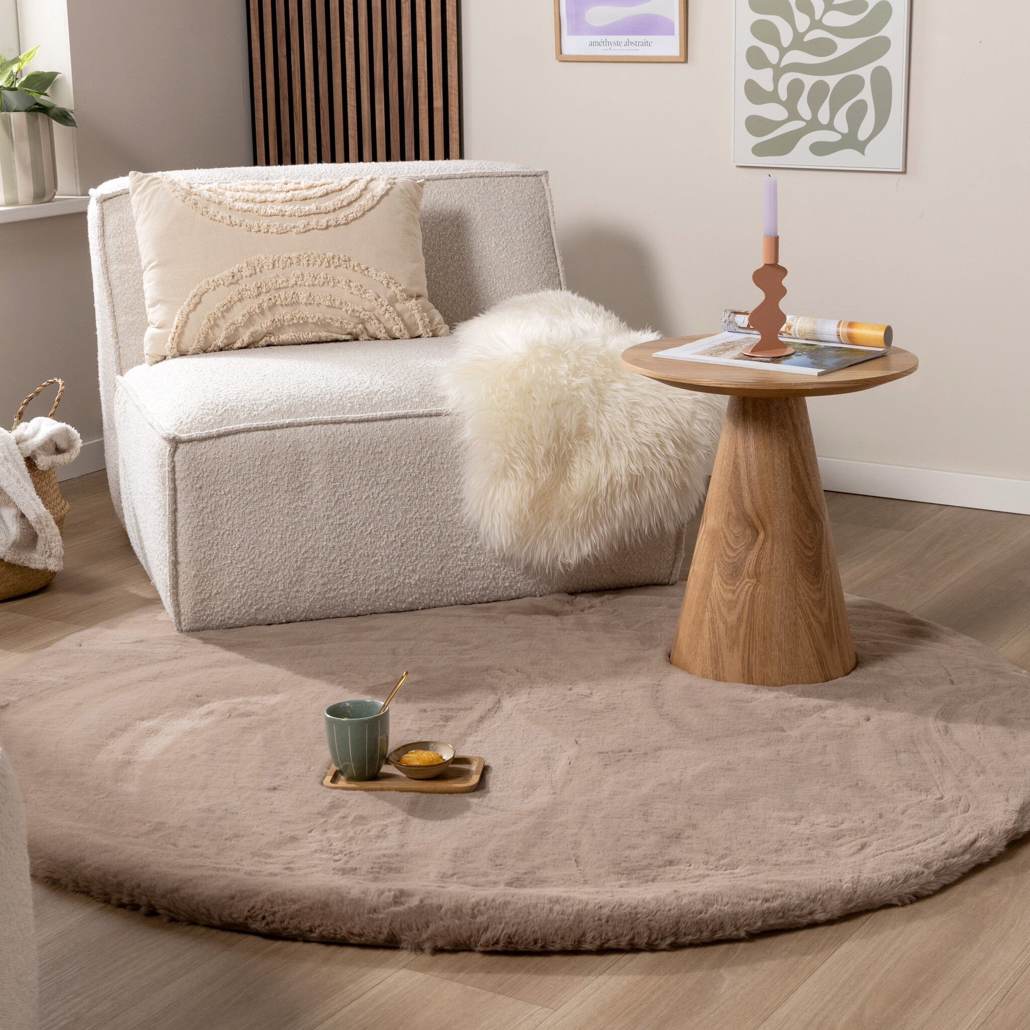 Rond Hoogpolig vloerkleed - Comfy Supreme Taupe