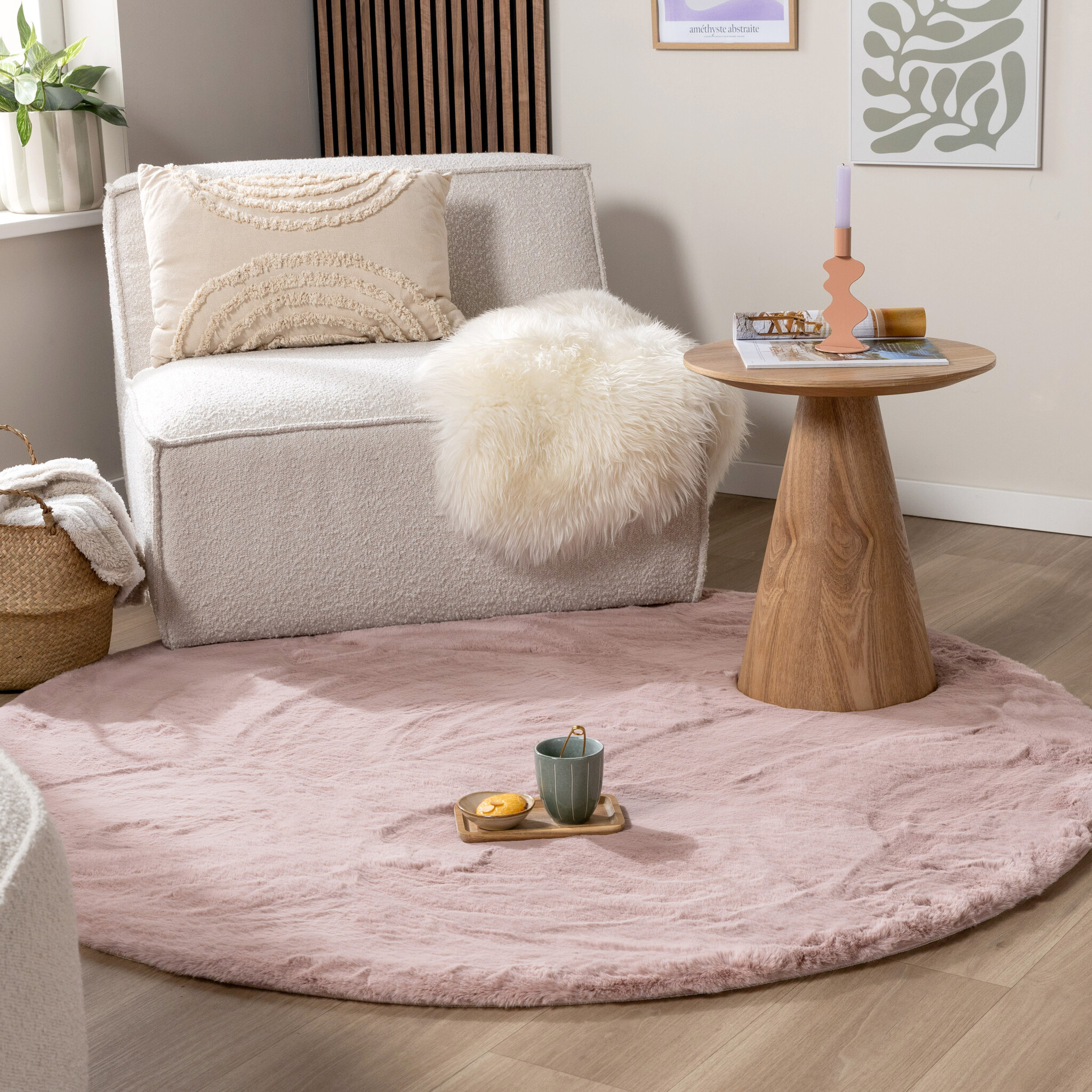 Rond Hoogpolig vloerkleed - Comfy Supreme Roze