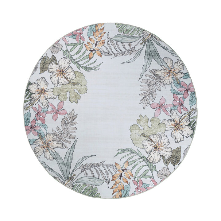 Rond buitenkleed bloemen - Poppy Creme
