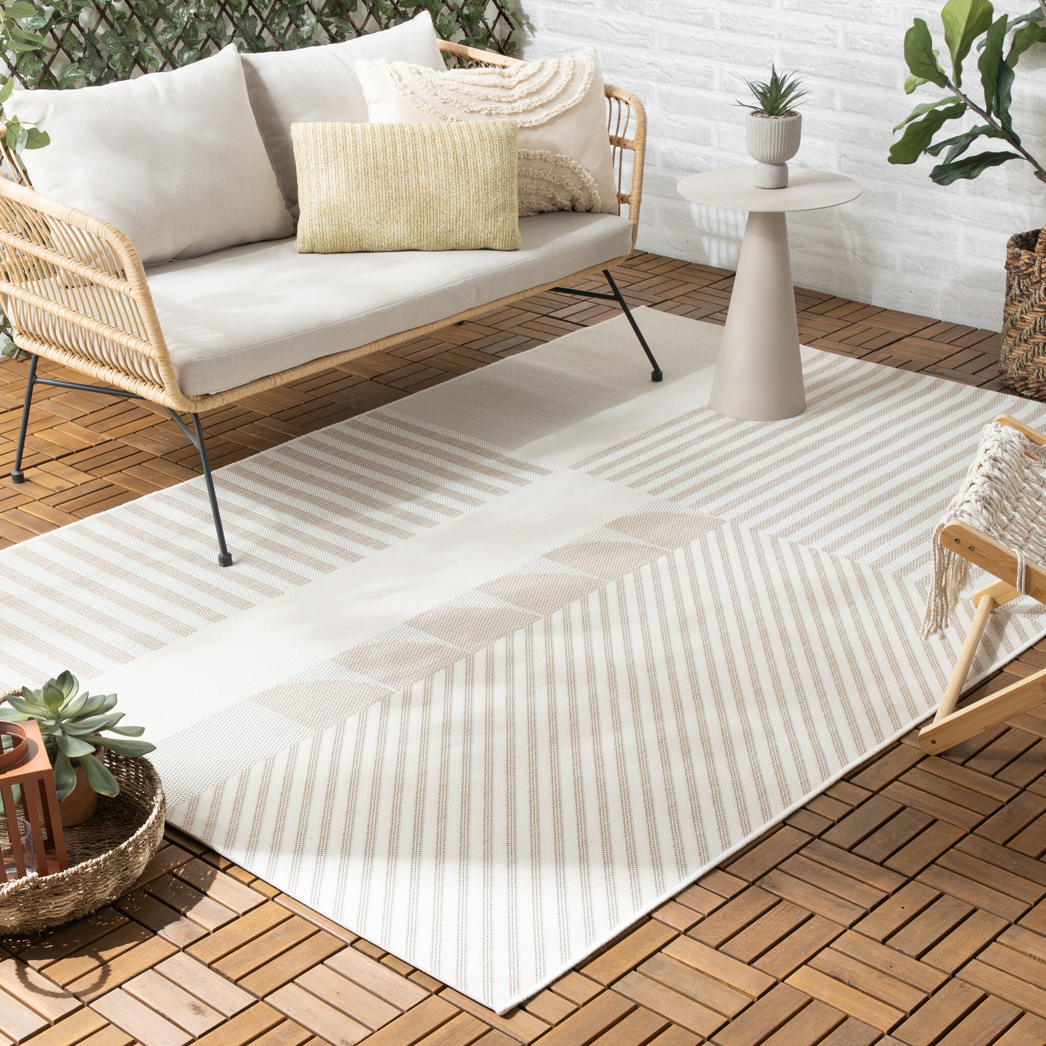 Buitenvloerkleed - Capri Lines Beige/Creme