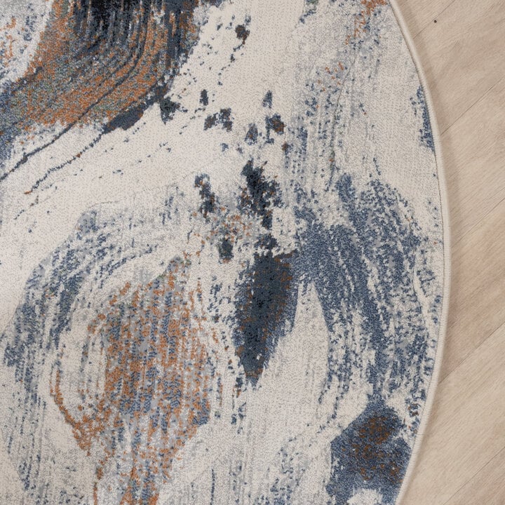 Rond abstract vloerkleed - Xavier Wave Blauw/Grijs