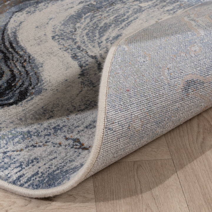 Rond abstract vloerkleed - Xavier Wave Blauw/Grijs