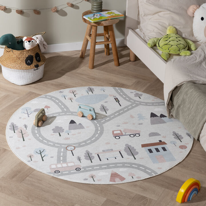 Rond speelkleed auto - Rocky Ride Wit