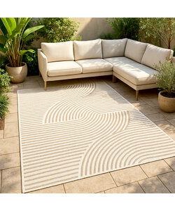 Modern binnen- en buitenkleed - Nori Curves Wit/Taupe