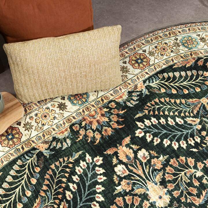 Ovaal vintage buitenkleed - Santo Flora Donkergroen