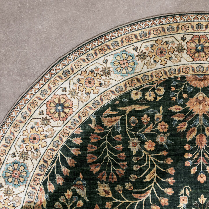 Ovaal vintage buitenkleed - Santo Flora Donkergroen