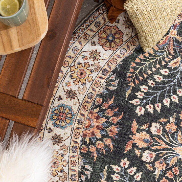 Rond vintage buitenkleed - Santo Flora Donkergroen 