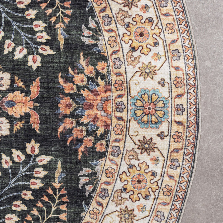 Rond vintage buitenkleed - Santo Flora Donkergroen 