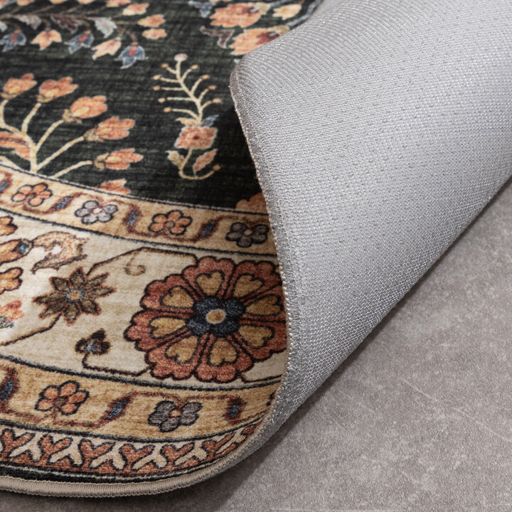 Rond vintage buitenkleed - Santo Flora Donkergroen 