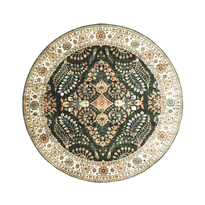 Rond vintage buitenkleed - Santo Flora Donkergroen 