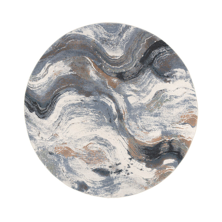 Rond abstract vloerkleed - Xavier Wave Blauw/Grijs