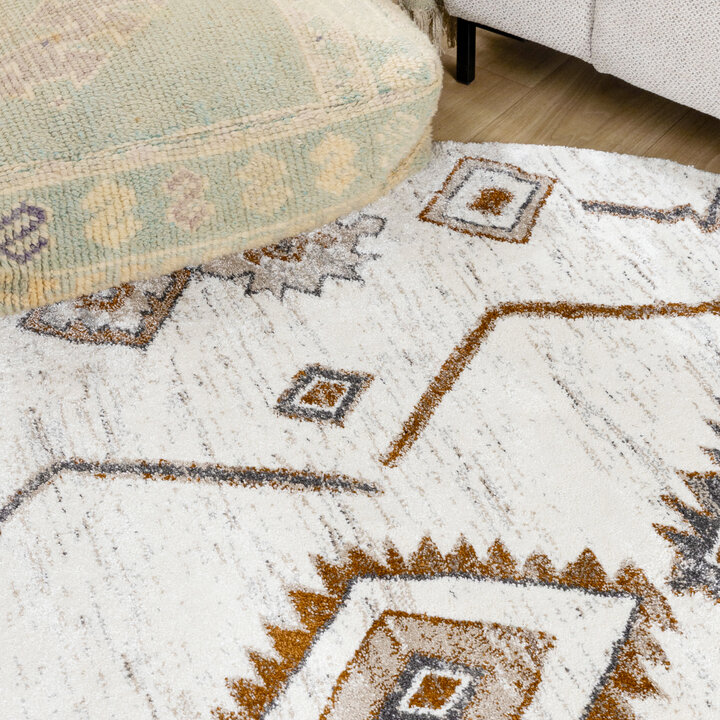 Rond hoogpolig vloerkleed - Blend Aztec Terra