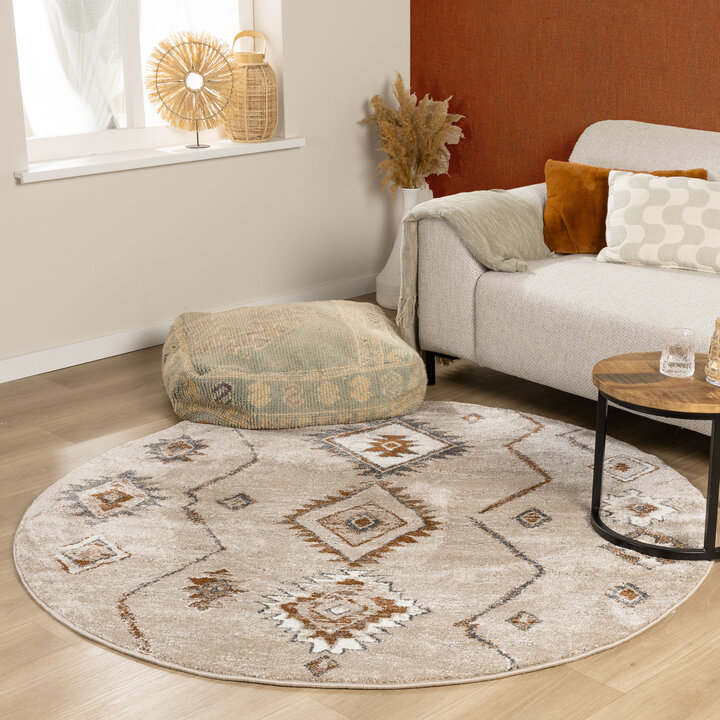 Rond Berber vloerkleed - Blend Aztec Beige