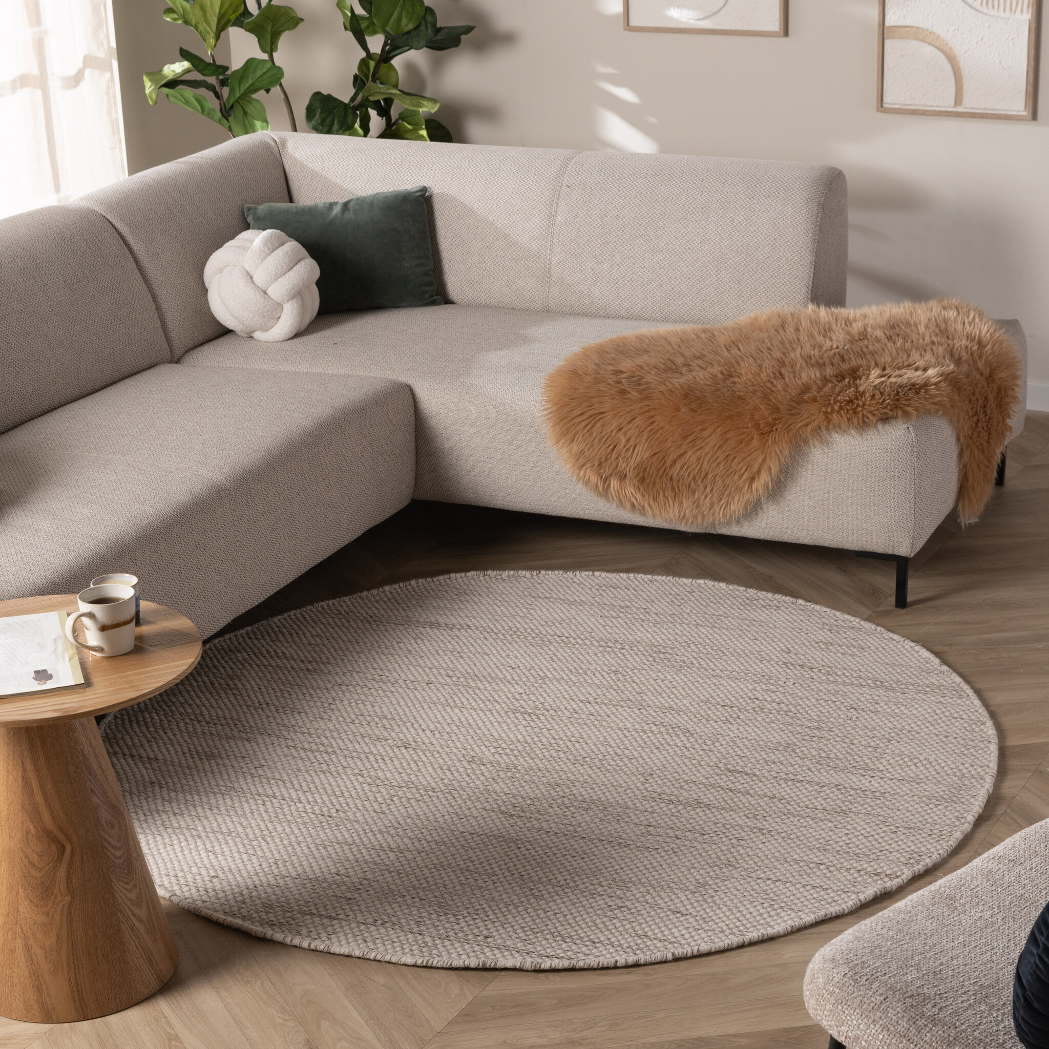 Rond wollen vloerkleed - Bliss Beige Gemeleerd