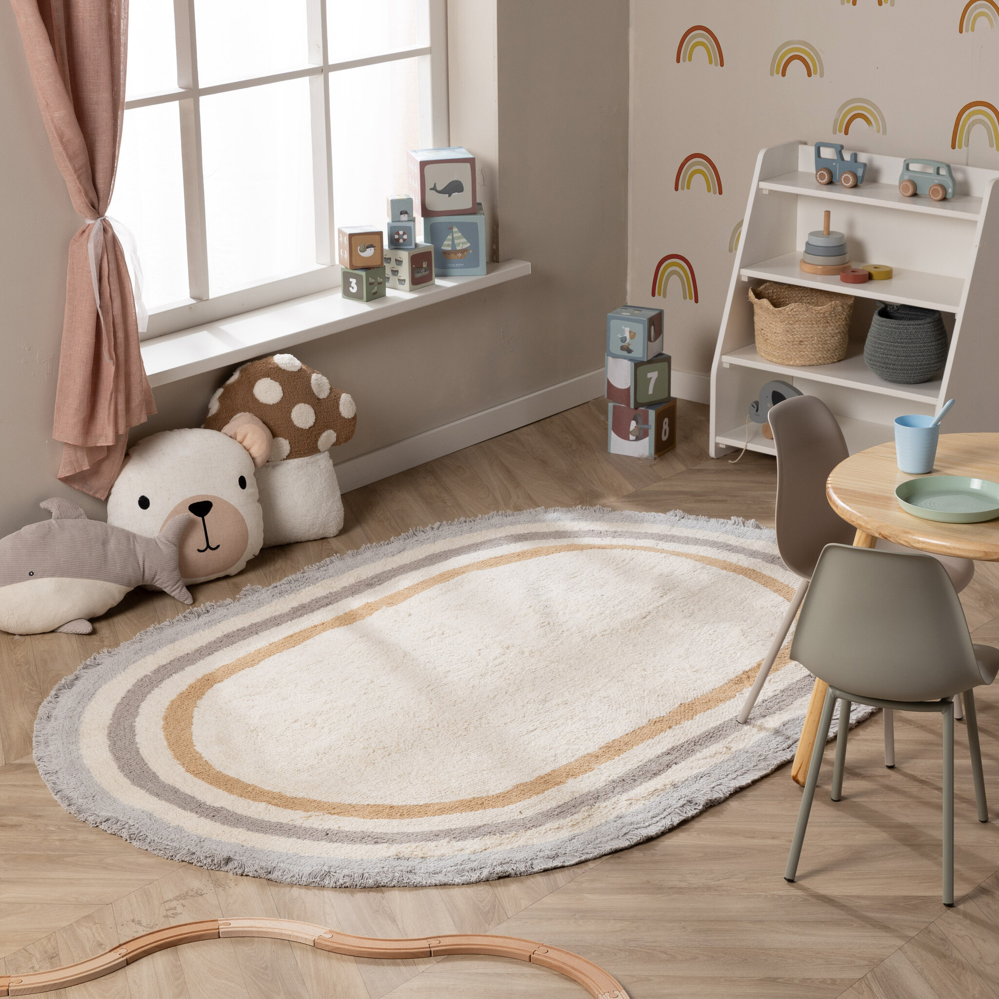 Ovaal wasbaar kindervloerkleed - Milo Grijs