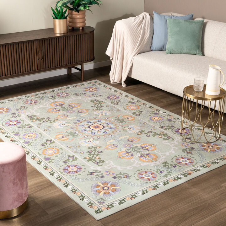 Vintage vloerkleed - Bibi Medaillon Mintgroen