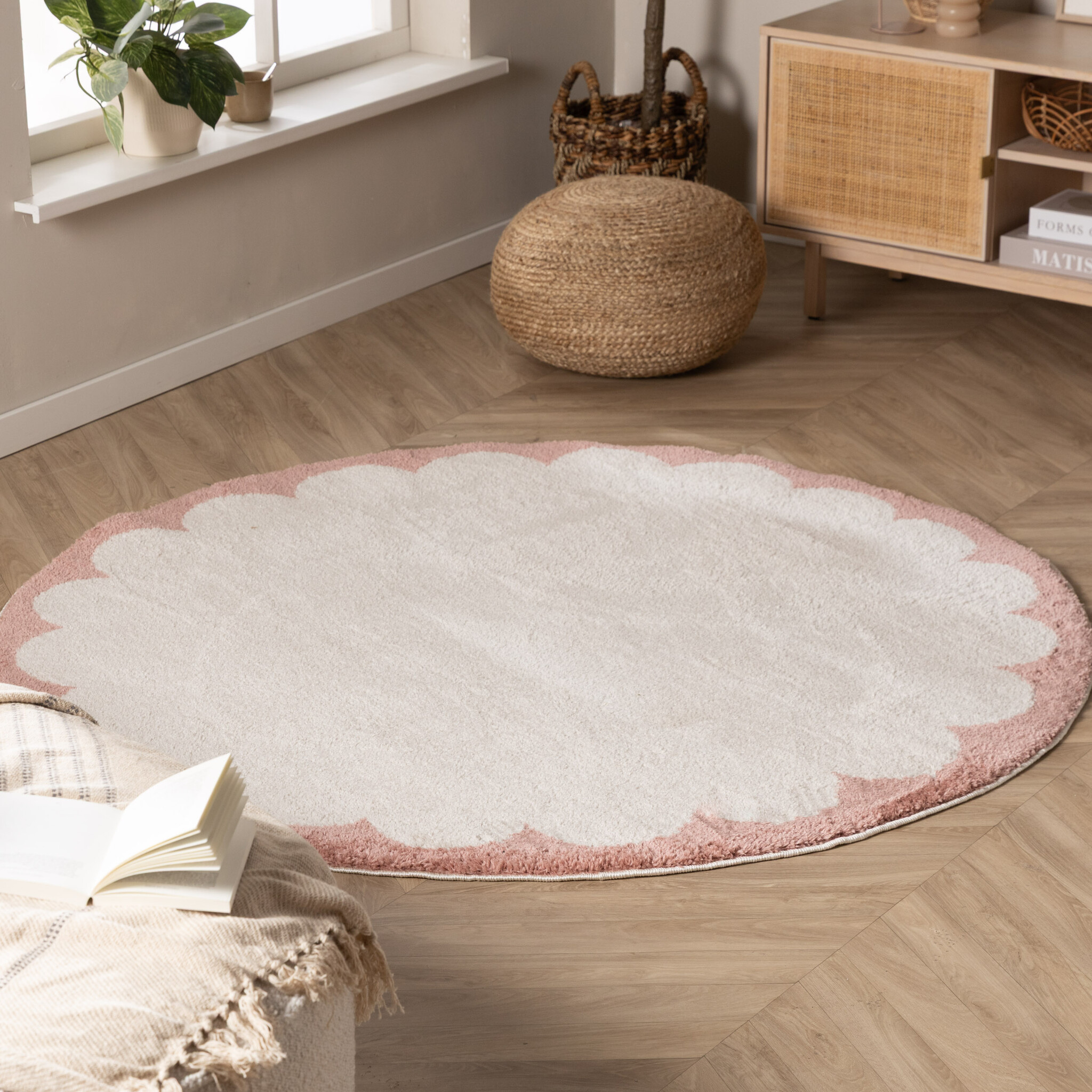 Rond wasbaar vloerkleed - Myrre Roze/Wit