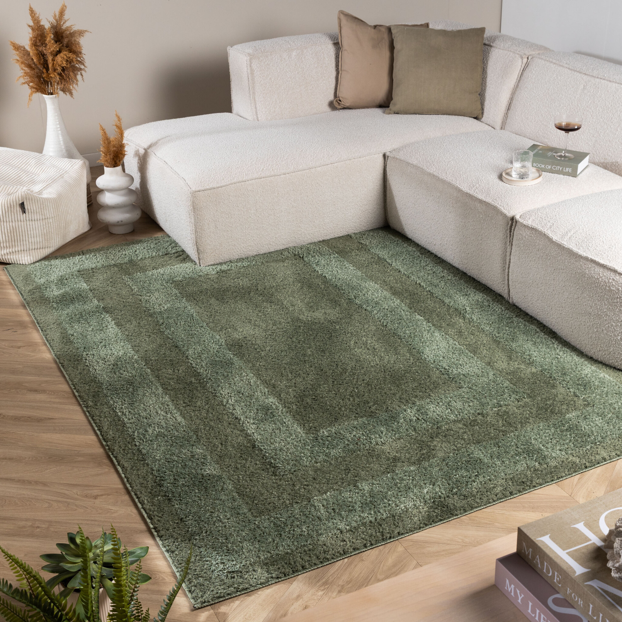 Scandinavisch vloerkleed - Lova Border Groen