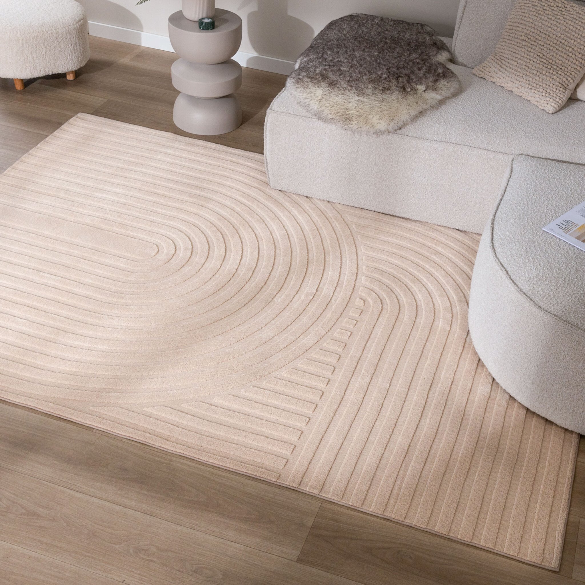 Scandinavisch vloerkleed - Charm Curves Beige