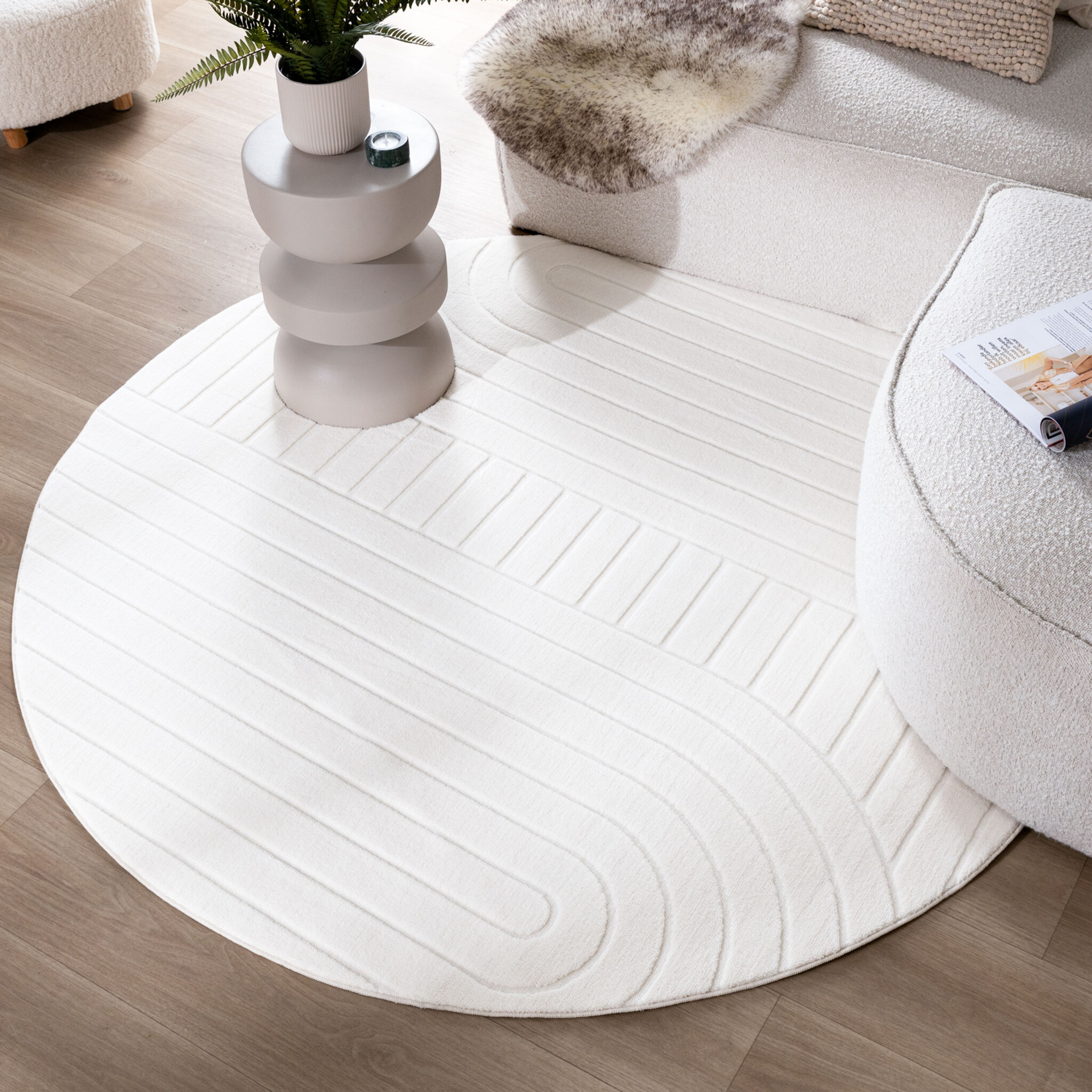 Rond Scandinavisch vloerkleed - Charm Arches Wit