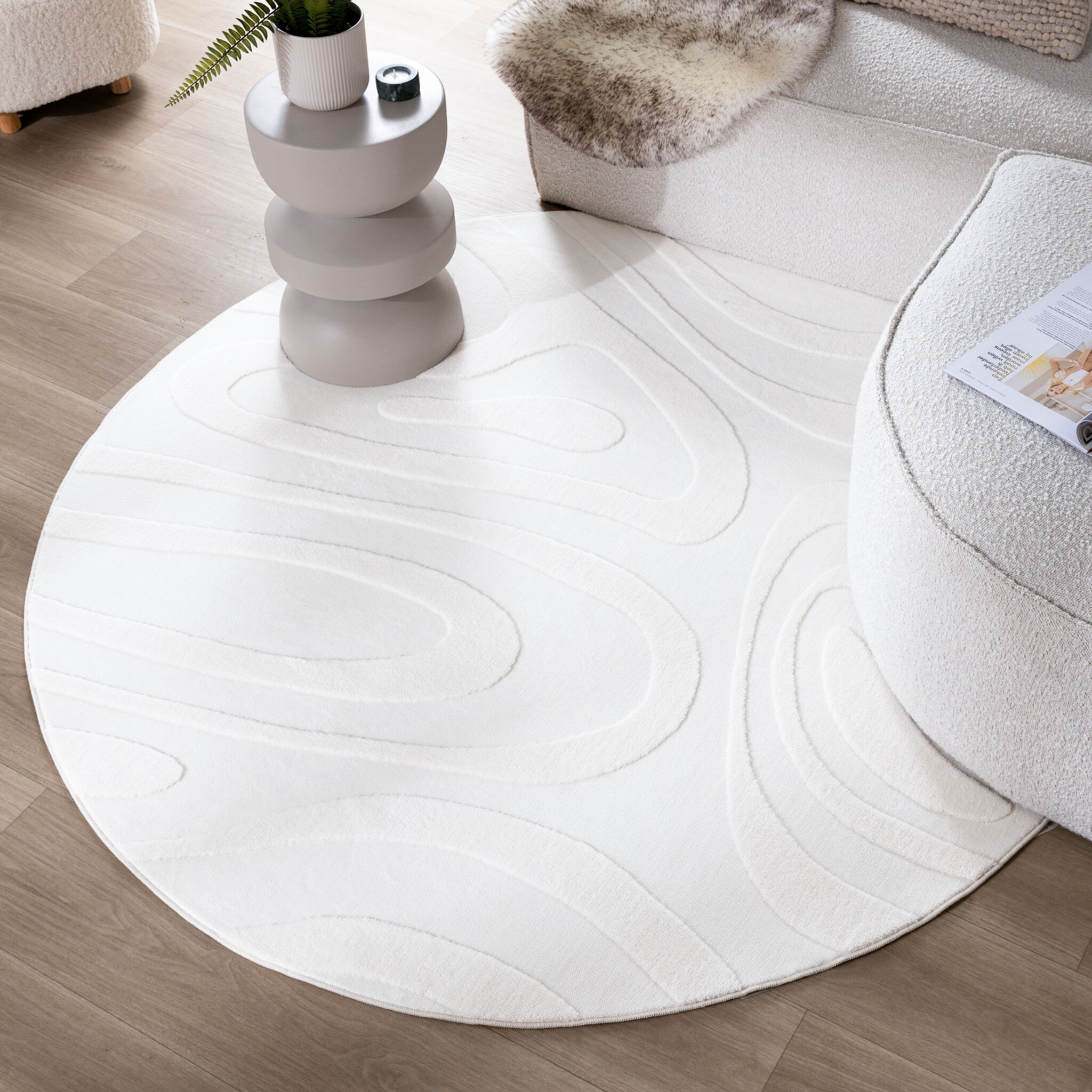 Rond Scandinavisch vloerkleed - Charm Shapes Wit