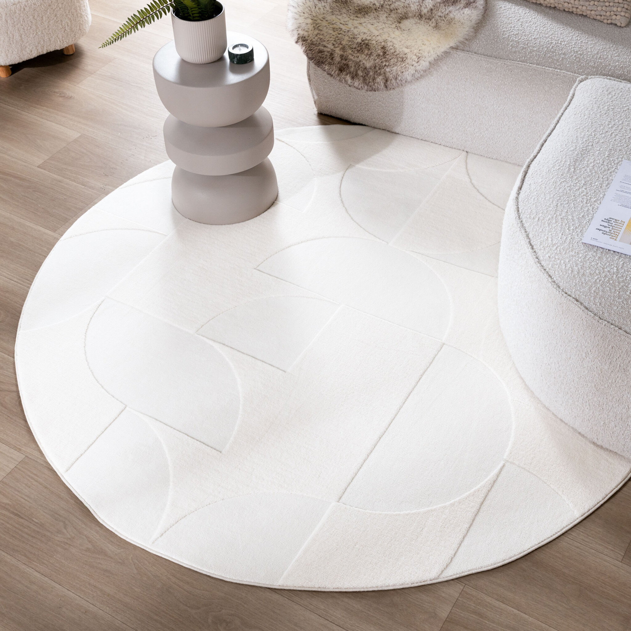 Rond Scandinavisch vloerkleed - Charm Circles Wit