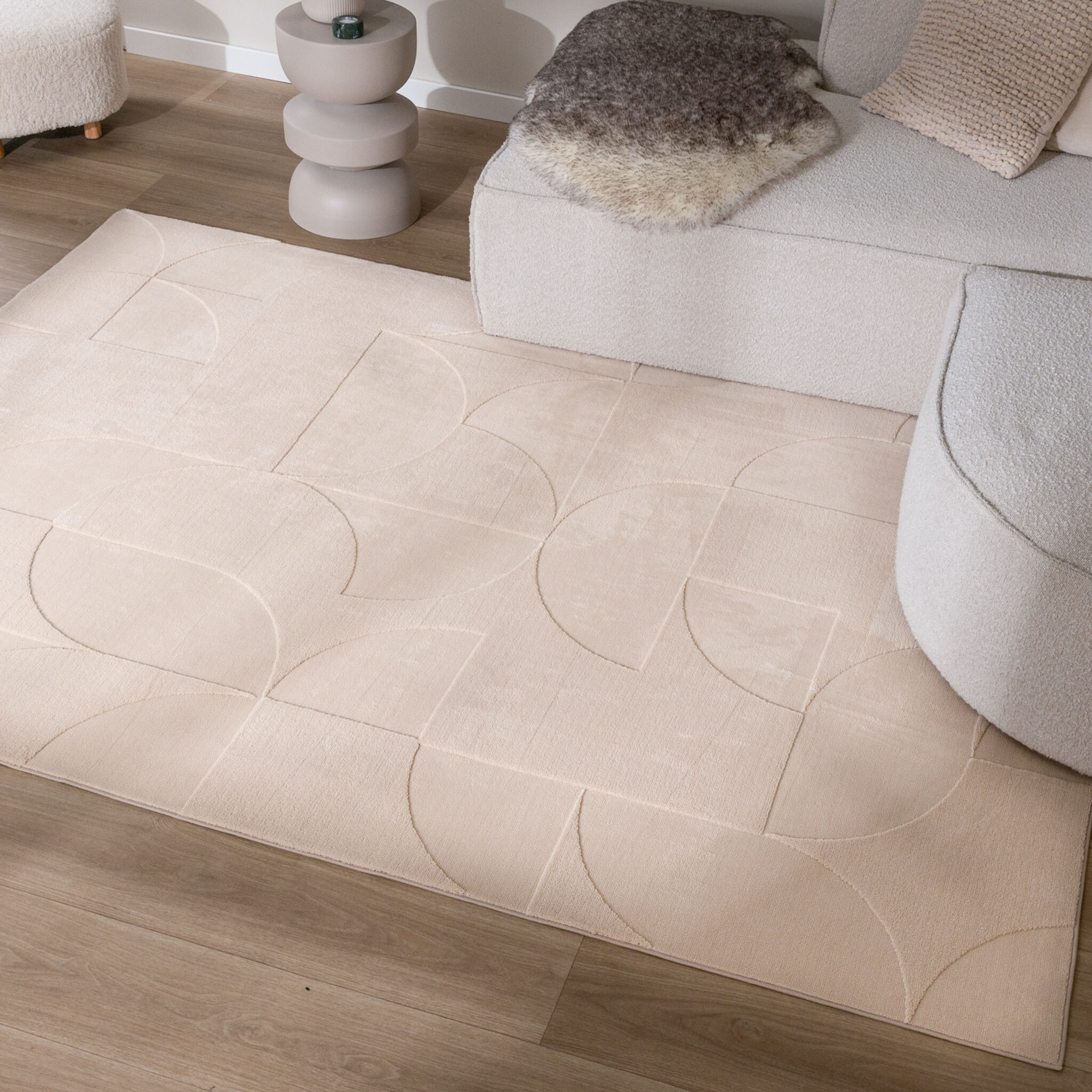 Scandinavisch vloerkleed - Charm Circles Beige
