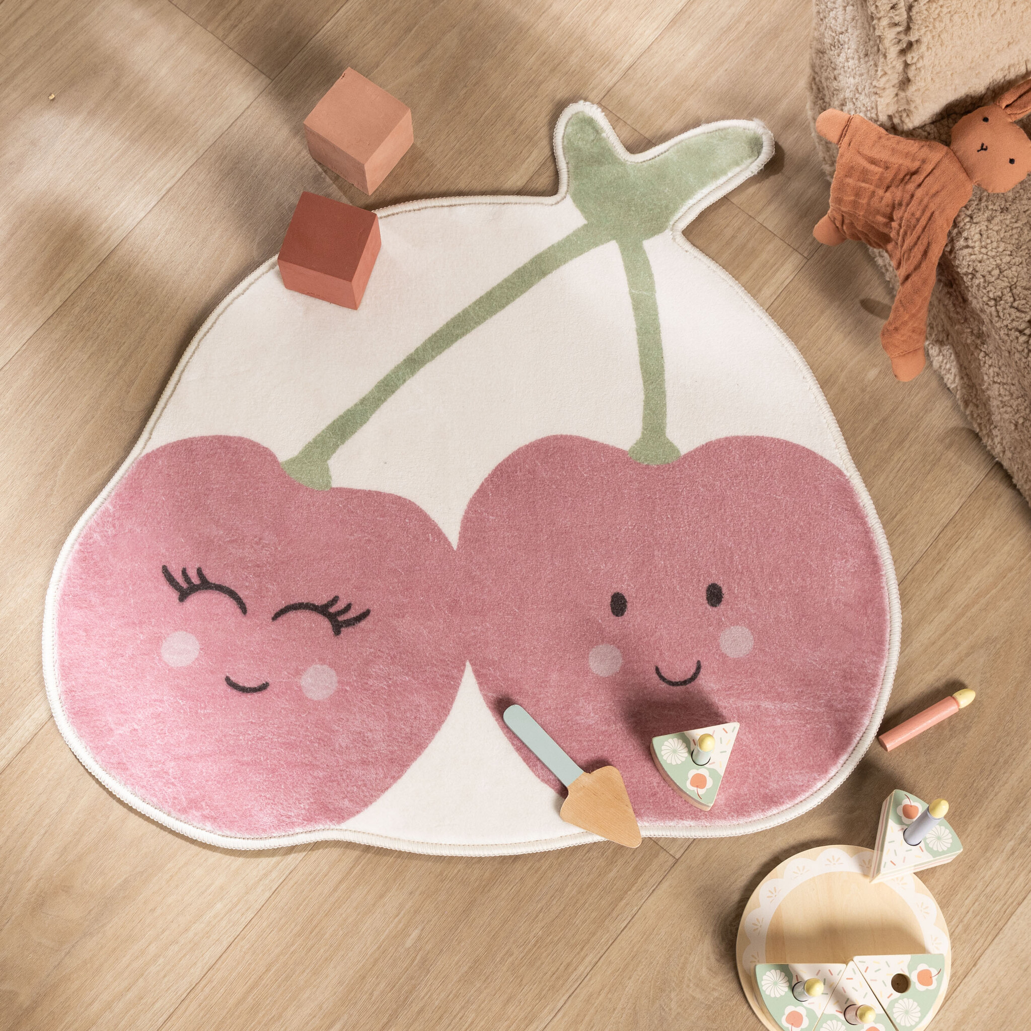 Wasbaar kindervloerkleed - Berry Kersen Rood