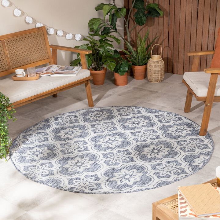 Rond buitenkleed - Rio Flower Lichtblauw