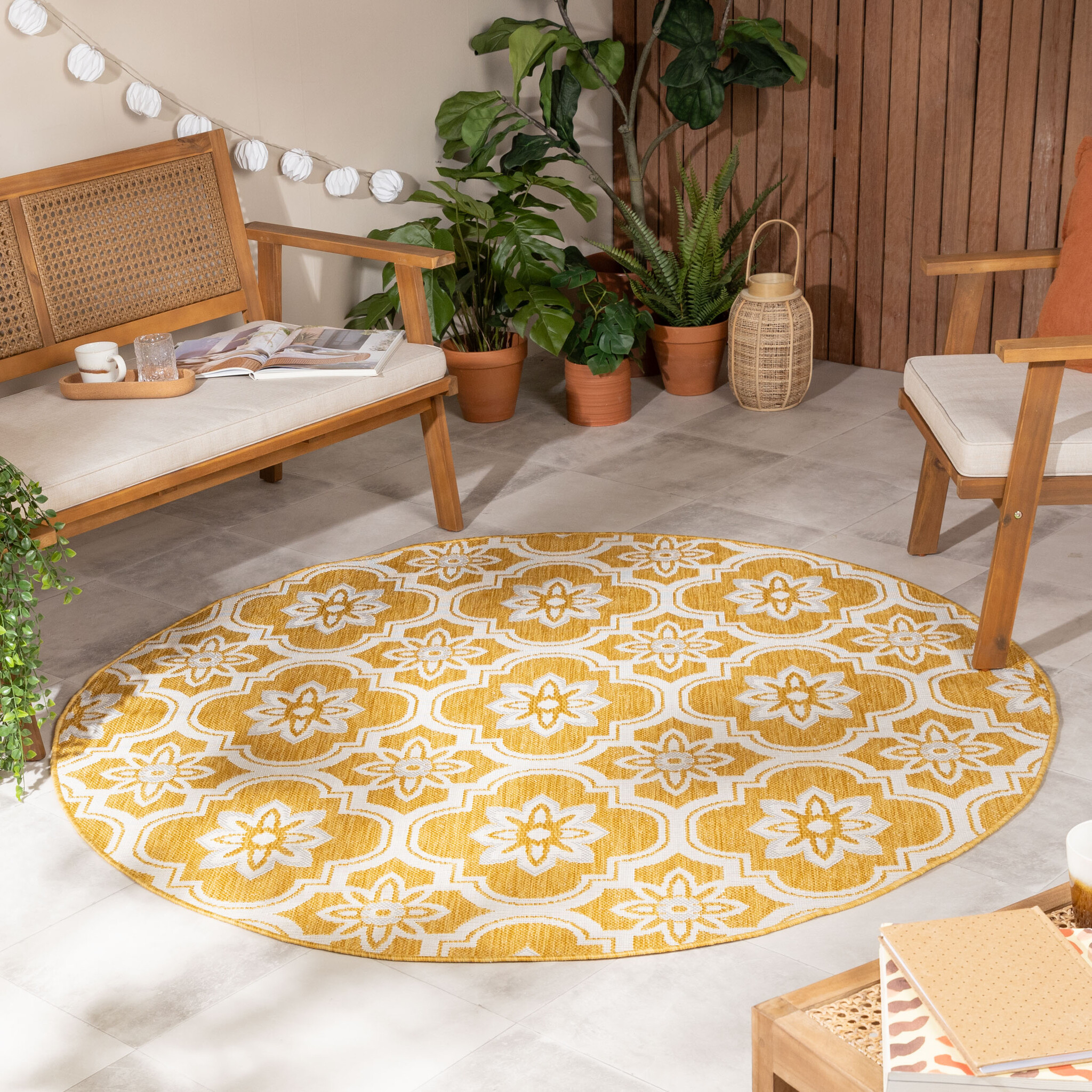 Rond buitenkleed - Rio Flower Geel